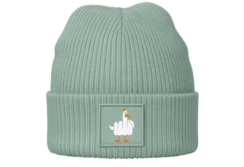 MoonWorks Beanie Damen Beanie mit Print Gans Mittelfinger Strickmütze Patch Bedruckt von MoonWorks