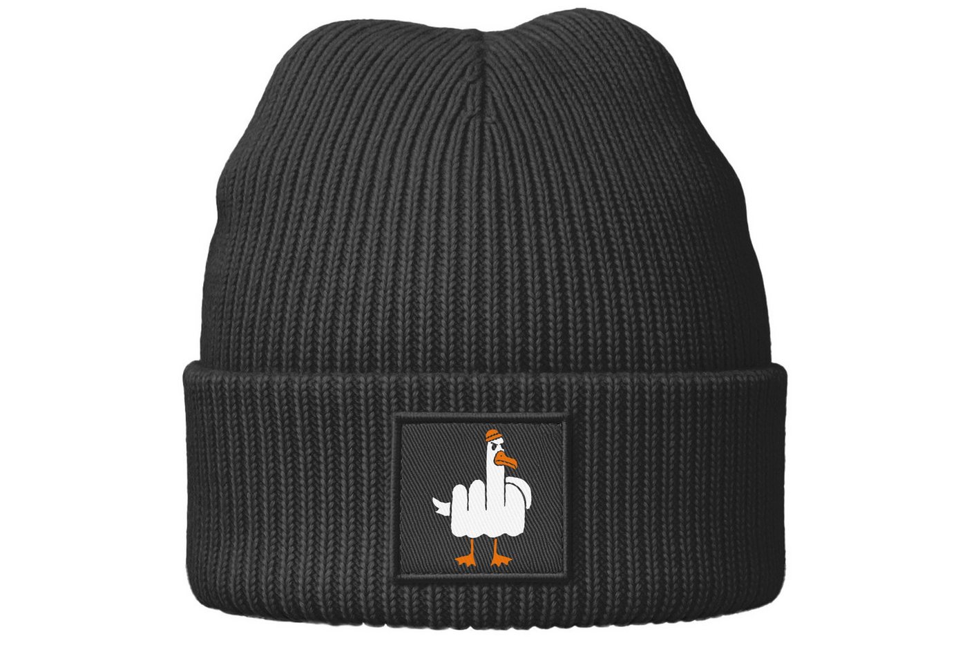 MoonWorks Beanie Damen Beanie mit Print Gans Mittelfinger Strickmütze Patch Bedruckt von MoonWorks