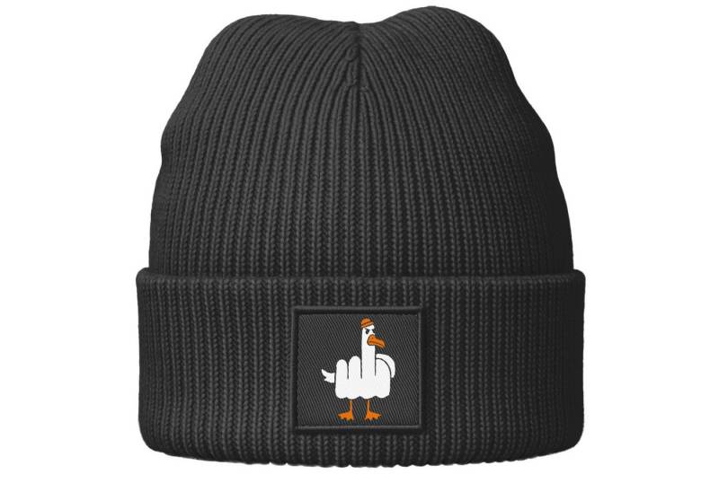 MoonWorks Beanie Damen Beanie mit Print Gans Mittelfinger Strickmütze Patch Bedruckt von MoonWorks