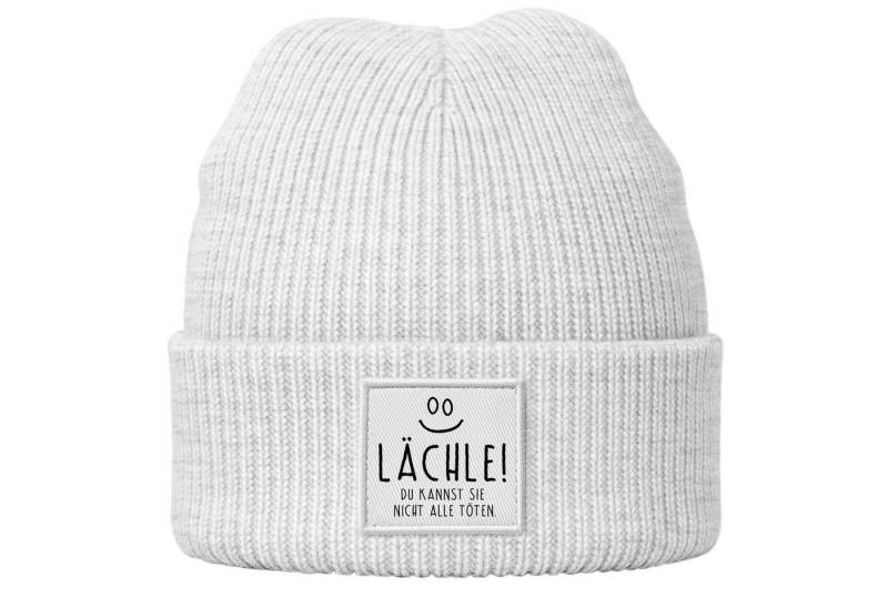 MoonWorks Beanie Damen Beanie mit Spruch Lächle Sarkasmus Ironie Statement Patch von MoonWorks