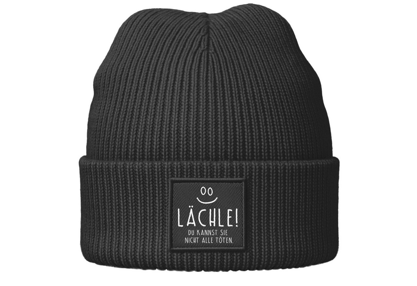 MoonWorks Beanie Damen Beanie mit Spruch Lächle Sarkasmus Ironie Statement Patch von MoonWorks