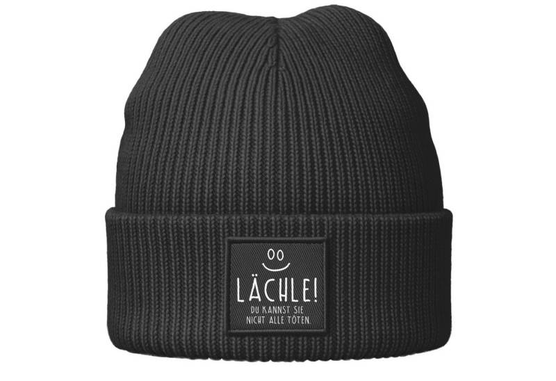MoonWorks Beanie Damen Beanie mit Spruch Lächle Sarkasmus Ironie Statement Patch von MoonWorks
