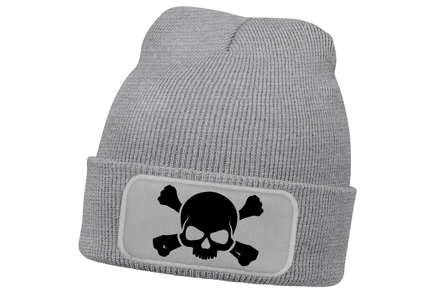MoonWorks Beanie Herren Beanie mit Patch Skull Strickmütze Totenkopf Aufdruck Lustig von MoonWorks