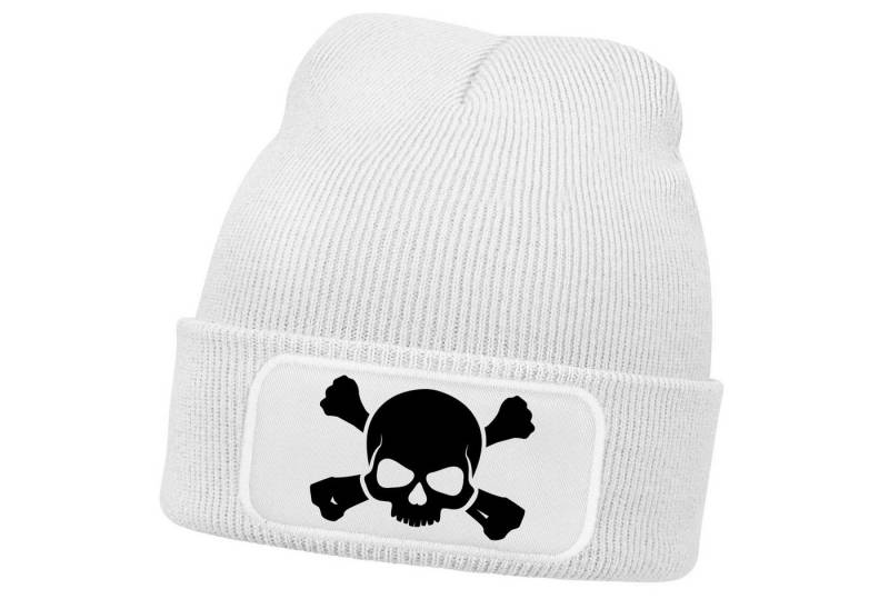 MoonWorks Beanie Herren Beanie mit Patch Skull Strickmütze Totenkopf Aufdruck Lustig von MoonWorks