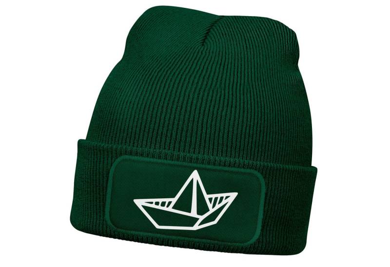 MoonWorks Beanie Herren Beanie mit Patch Strickmütze Aufdruck Boot Design Maritim von MoonWorks