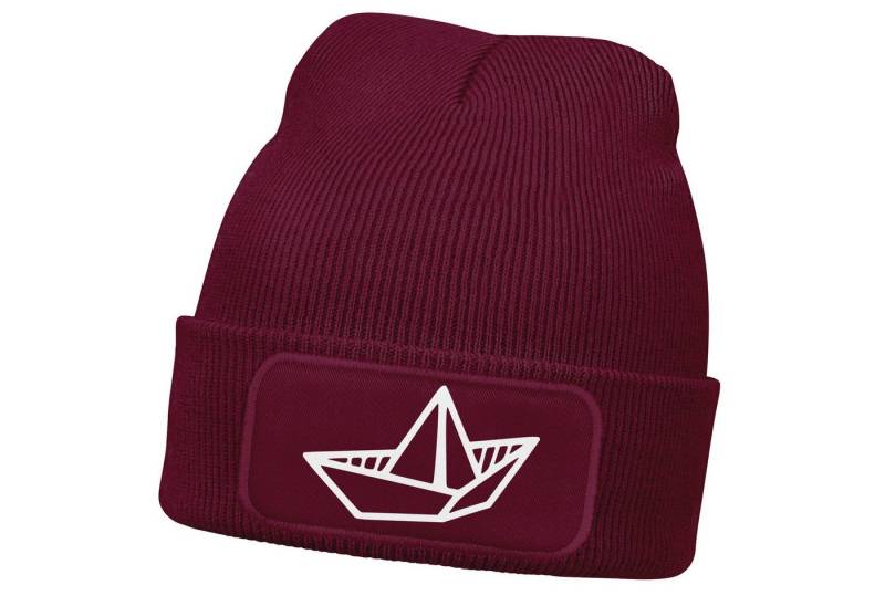 MoonWorks Beanie Herren Beanie mit Patch Strickmütze Aufdruck Boot Design Maritim von MoonWorks