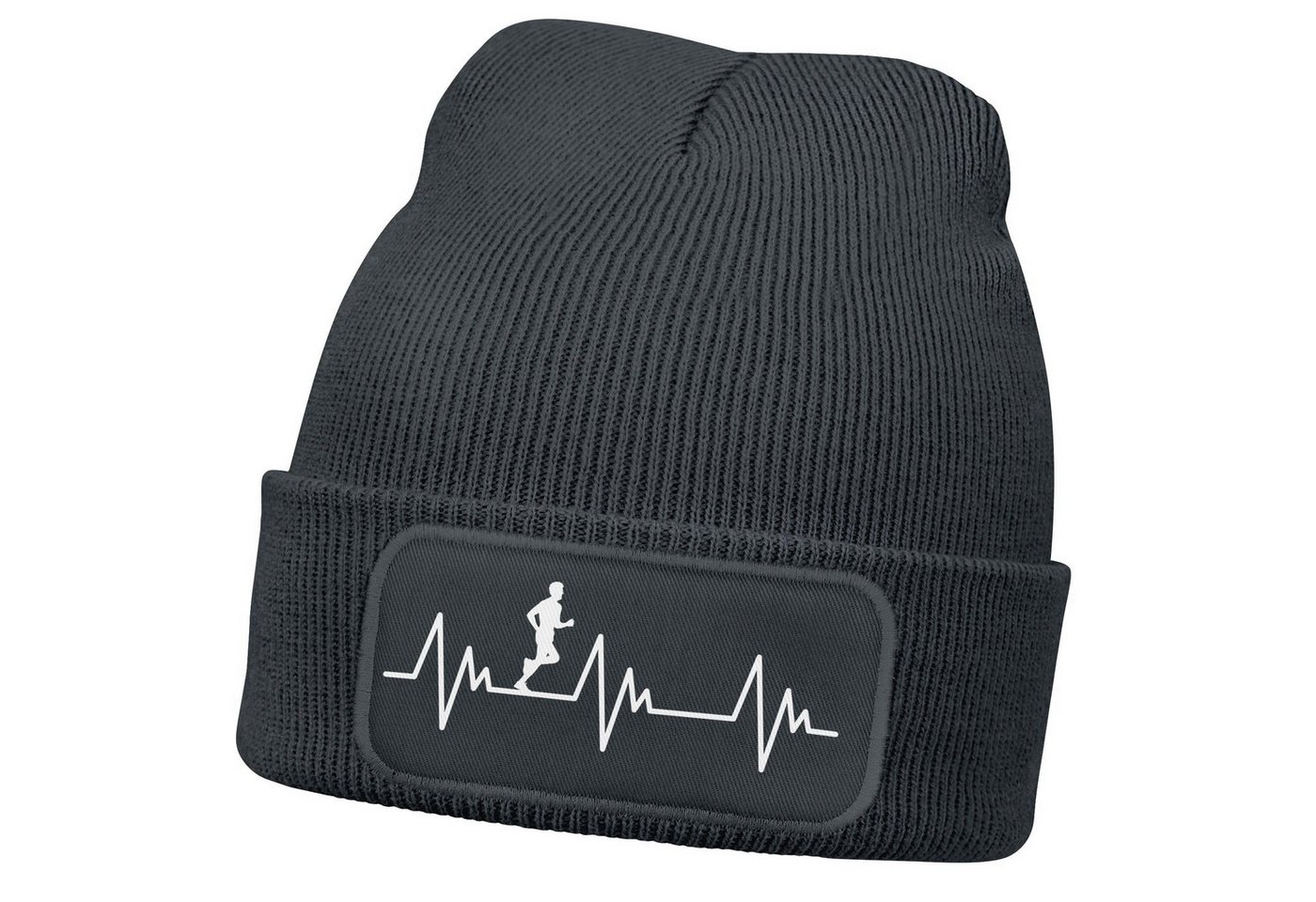MoonWorks Beanie Herren Beanie mit Patch Strickmütze Aufdruck Herzschlag Joggen Sport von MoonWorks