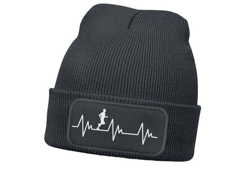 MoonWorks Beanie Herren Beanie mit Patch Strickmütze Aufdruck Herzschlag Joggen Sport von MoonWorks