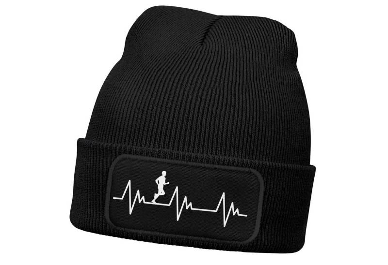 MoonWorks Beanie Herren Beanie mit Patch Strickmütze Aufdruck Herzschlag Joggen Sport von MoonWorks