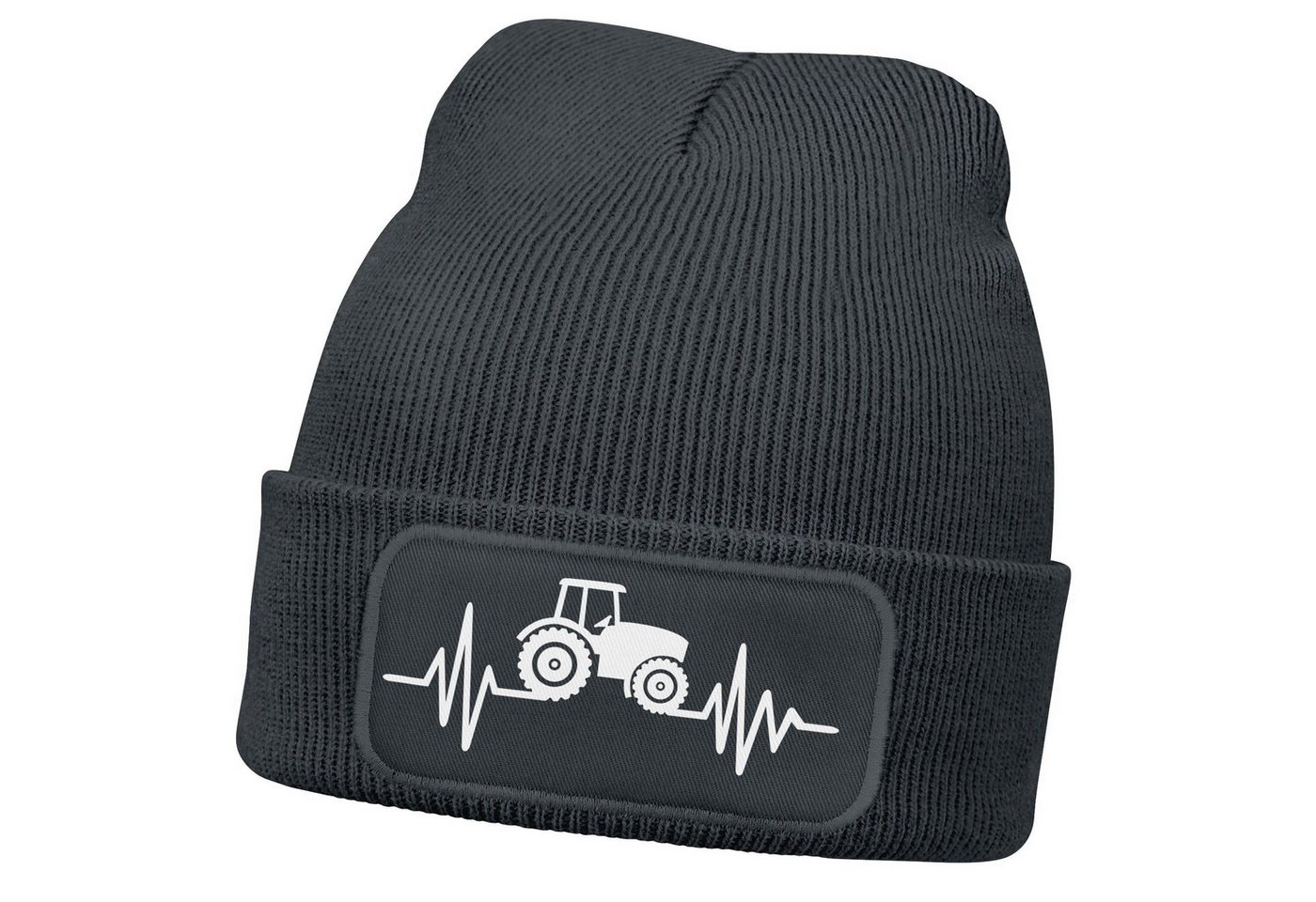 MoonWorks Beanie Herren Beanie mit Patch Strickmütze Traktor Herzschlag Aufdruck von MoonWorks