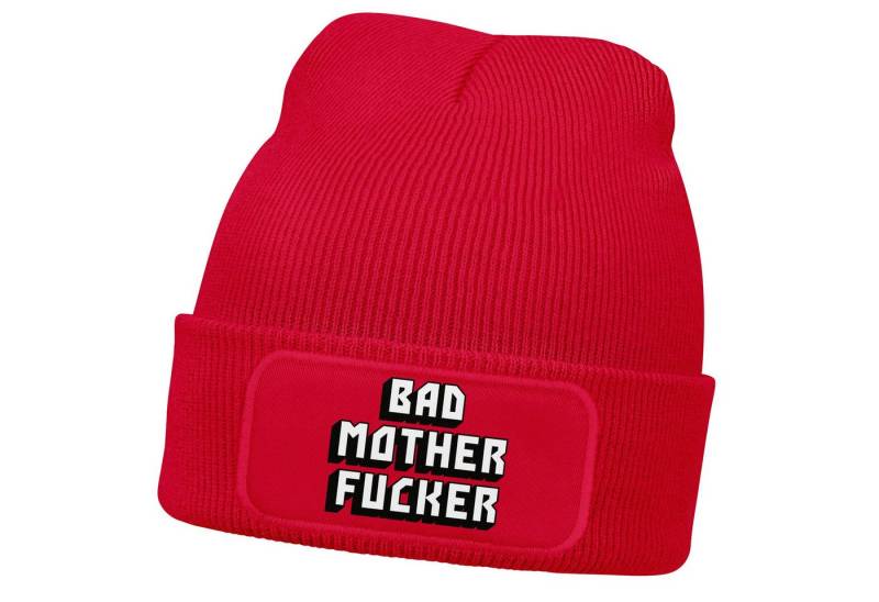 MoonWorks Beanie Herren Beanie mit Patch Strickmütze mit Design Spruch Bad von MoonWorks