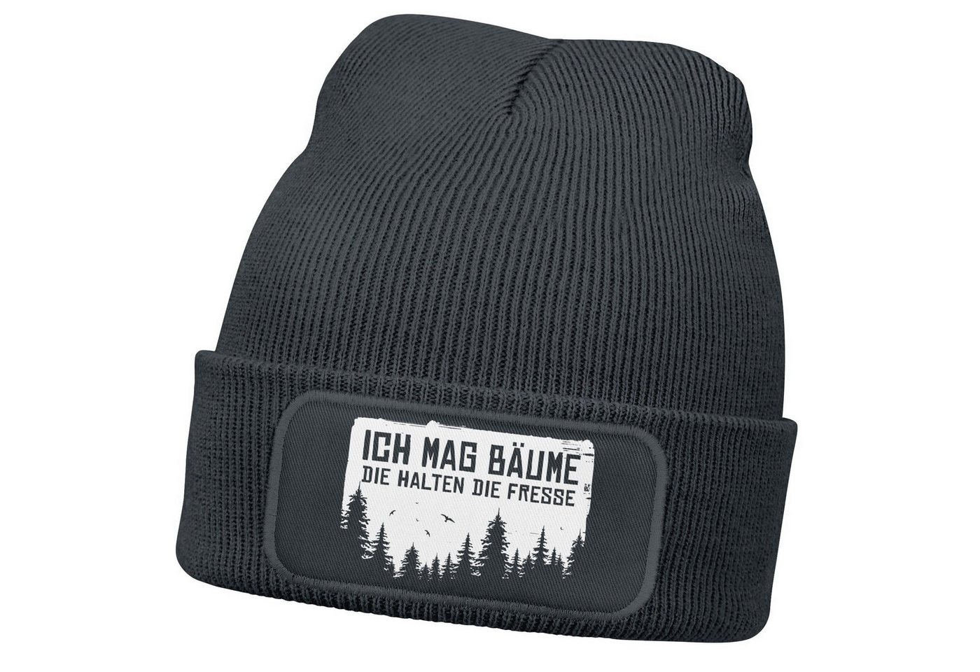 MoonWorks Beanie Herren Beanie mit Patch Strickmütze mit Spruch Ich mag Bäume Aufdruck von MoonWorks