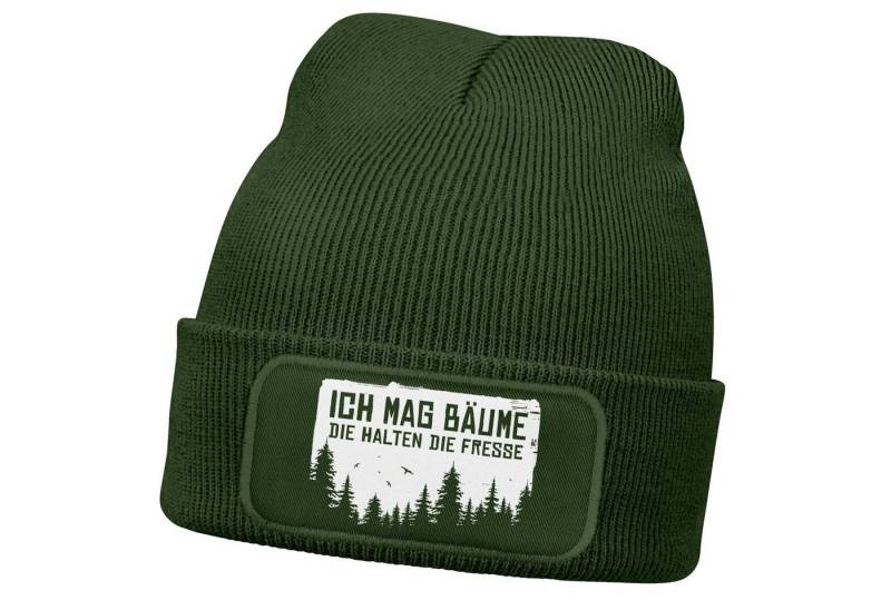 MoonWorks Beanie Herren Beanie mit Patch Strickmütze mit Spruch Ich mag Bäume Aufdruck von MoonWorks