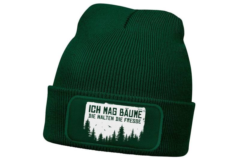 MoonWorks Beanie Herren Beanie mit Patch Strickmütze mit Spruch Ich mag Bäume Aufdruck von MoonWorks