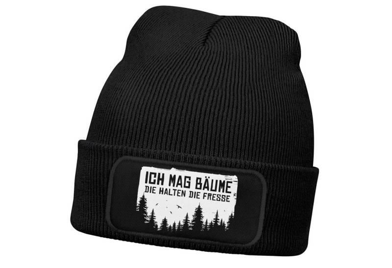 MoonWorks Beanie Herren Beanie mit Patch Strickmütze mit Spruch Ich mag Bäume Aufdruck von MoonWorks