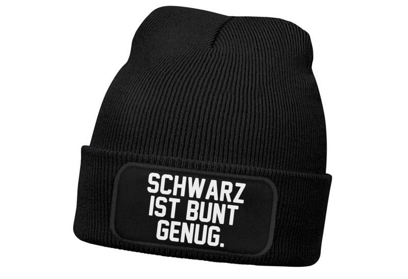 MoonWorks Beanie Herren Beanie mit Patch Strickmütze mit Spruch Schwarz ist bunt genug von MoonWorks