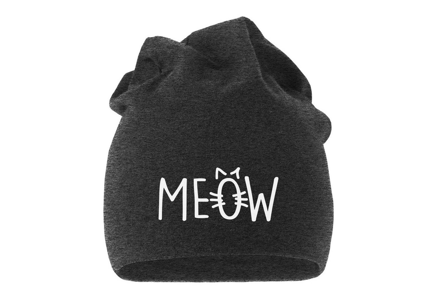 MoonWorks Beanie Jersey Beanie Katze Meow Miau Cat Mütze bedruckt Herren Damen von MoonWorks