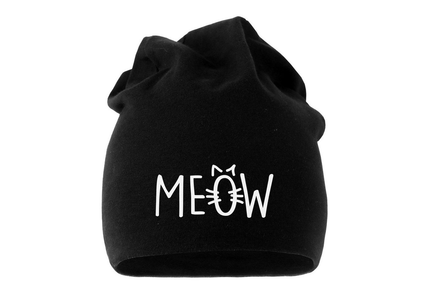 MoonWorks Beanie Jersey Beanie Katze Meow Miau Cat Mütze bedruckt Herren Damen von MoonWorks