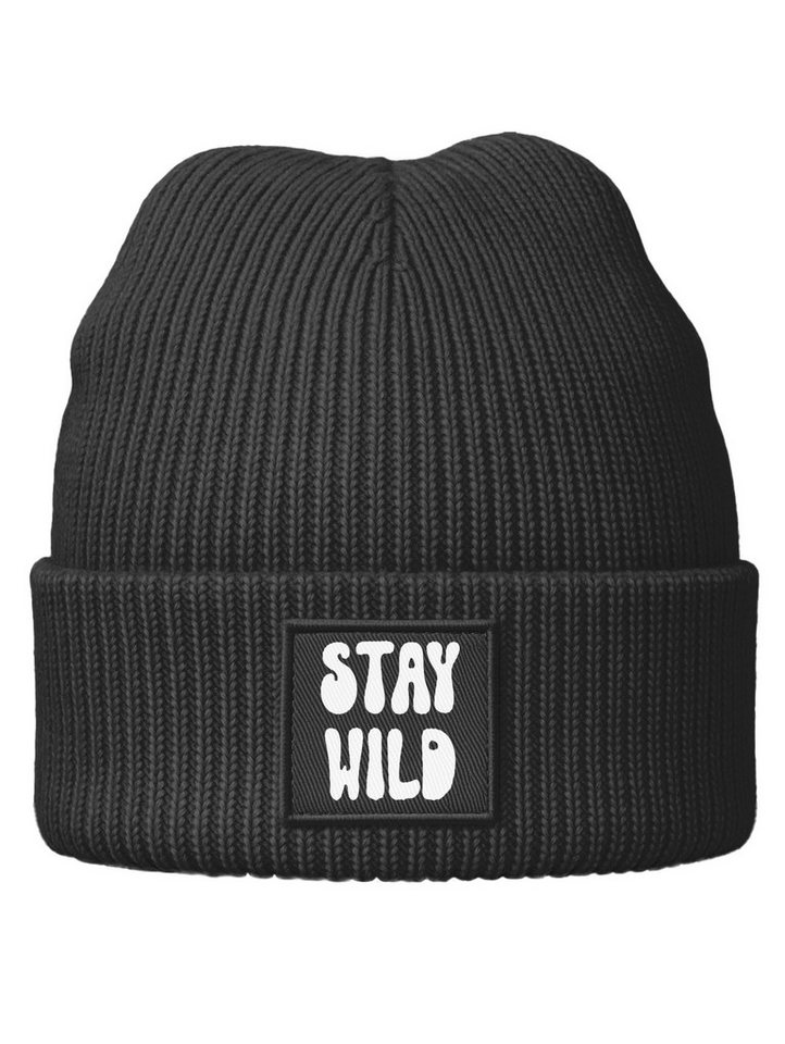 MoonWorks Beanie Kinder Beanie Jungen Patch mit Spruch Stay Wild Aufdruck Print von MoonWorks