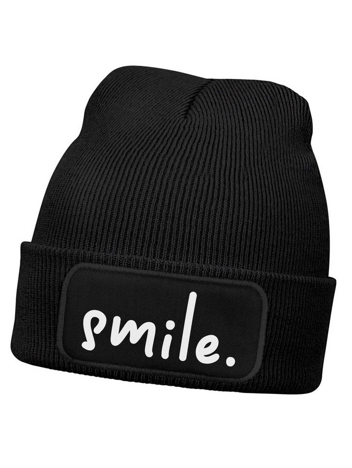 MoonWorks Beanie Kinder Beanie Mädchen Patch Smile Aufdruck Spruch Print Strickmütze von MoonWorks