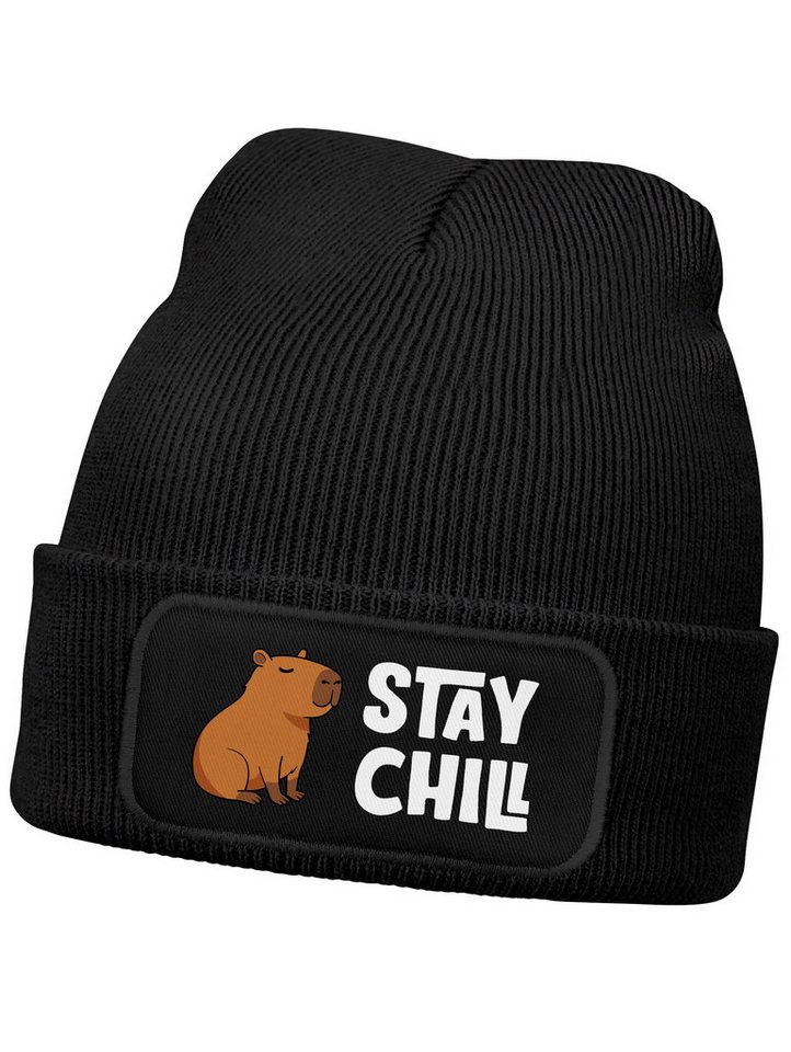 MoonWorks Beanie Wintermütze Kinder Beanie Jungen Patch Capibara Chill Aufdruck Print von MoonWorks