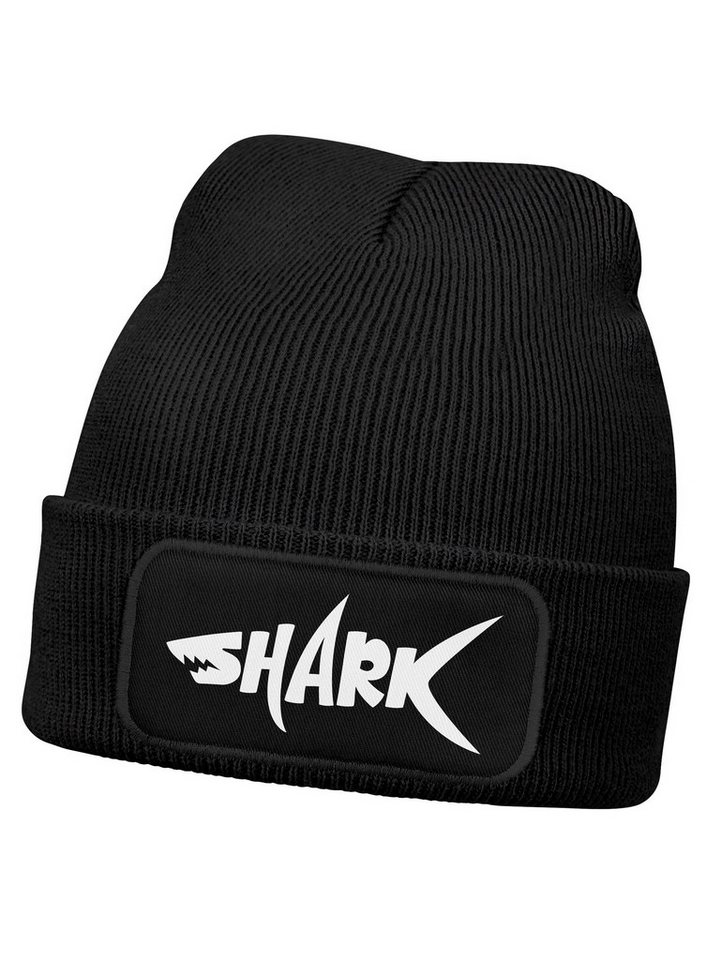 MoonWorks Beanie Wintermütze Kinder Beanie Jungen Patch Shark Hai Aufdruck Print von MoonWorks