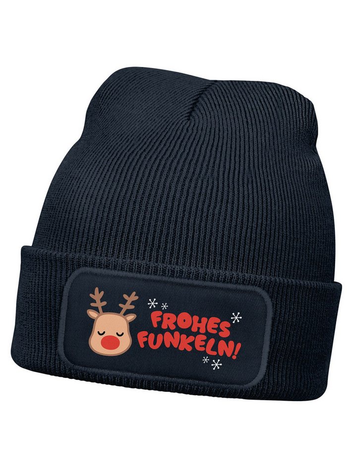 MoonWorks Beanie Wintermütze Kinder Mädchen Patch Rentier Rudolf Comicfigur Aufdruck von MoonWorks