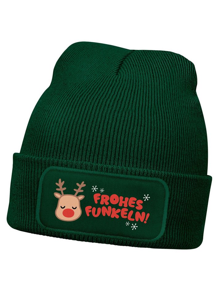 MoonWorks Beanie Wintermütze Kinder Mädchen Patch Rentier Rudolf Comicfigur Aufdruck von MoonWorks