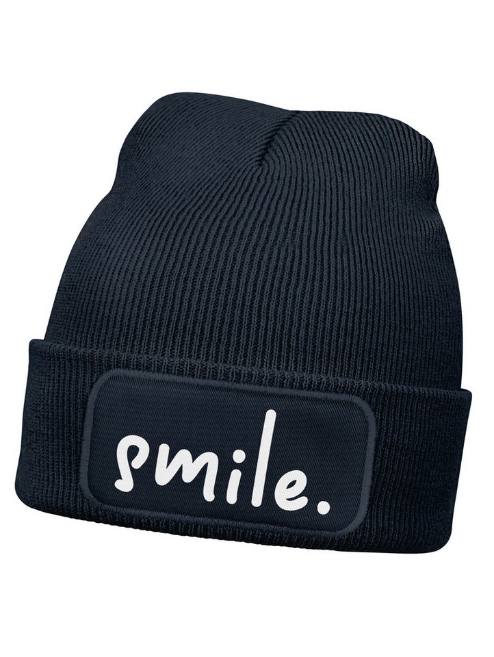 MoonWorks Beanie Wintermütze Kinder Spruch Smile Beanie Jungen Patch Aufdruck Print von MoonWorks