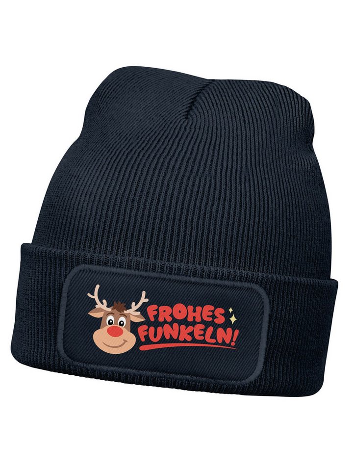 MoonWorks Beanie Wintermütze Kinder Weihnachtsmotiv Beanie Jungen Rentier Aufdruck von MoonWorks