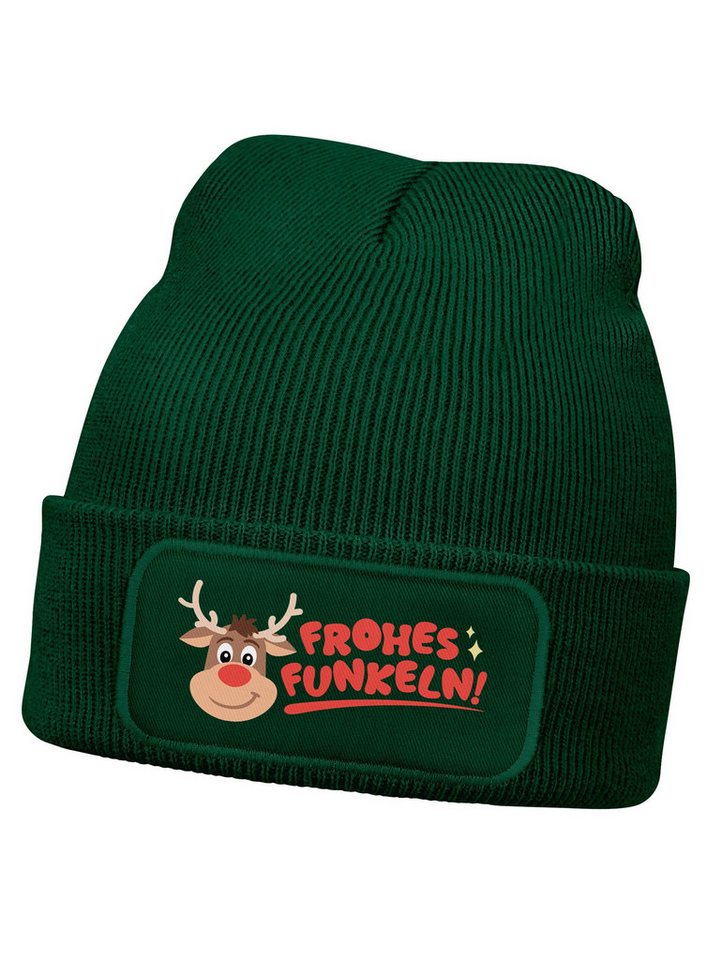 MoonWorks Beanie Wintermütze Kinder Weihnachtsmotiv Beanie Jungen Rentier Aufdruck von MoonWorks