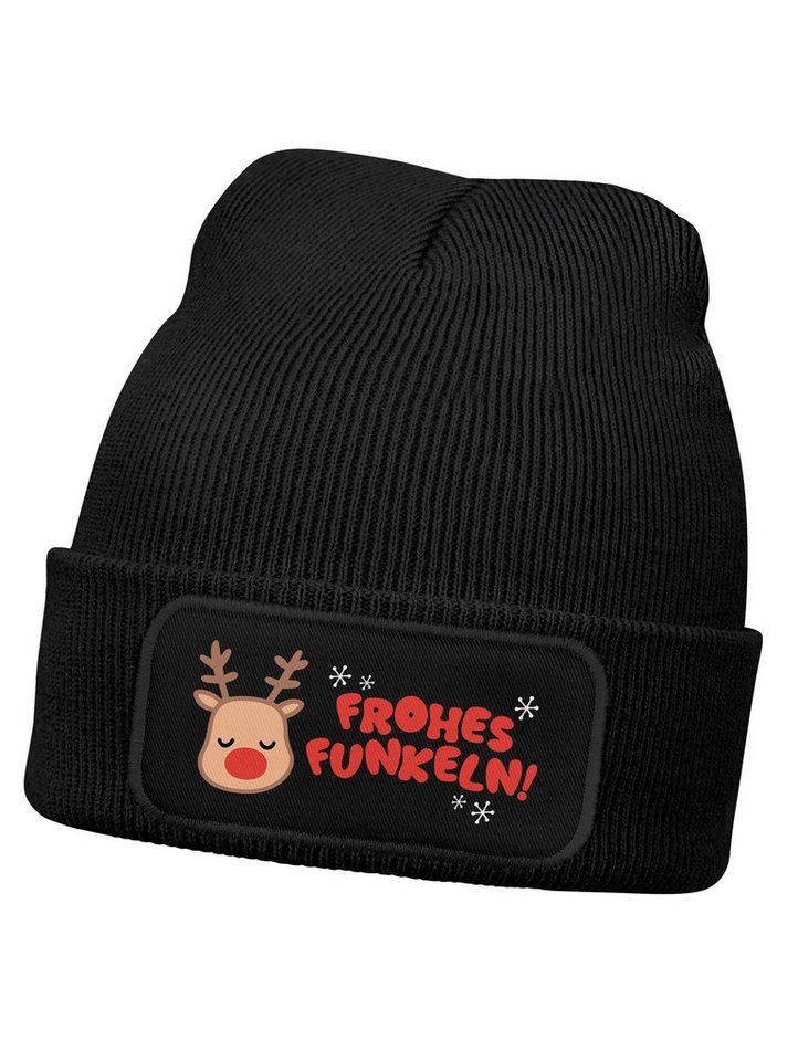 MoonWorks Beanie Wintermütze Kinder Weihnachtsmotiv Beanie Jungen Rentier Aufdruck von MoonWorks