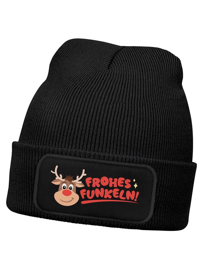 MoonWorks Beanie Wintermütze Kinder Weihnachtsmotiv Beanie Jungen Rentier Aufdruck von MoonWorks