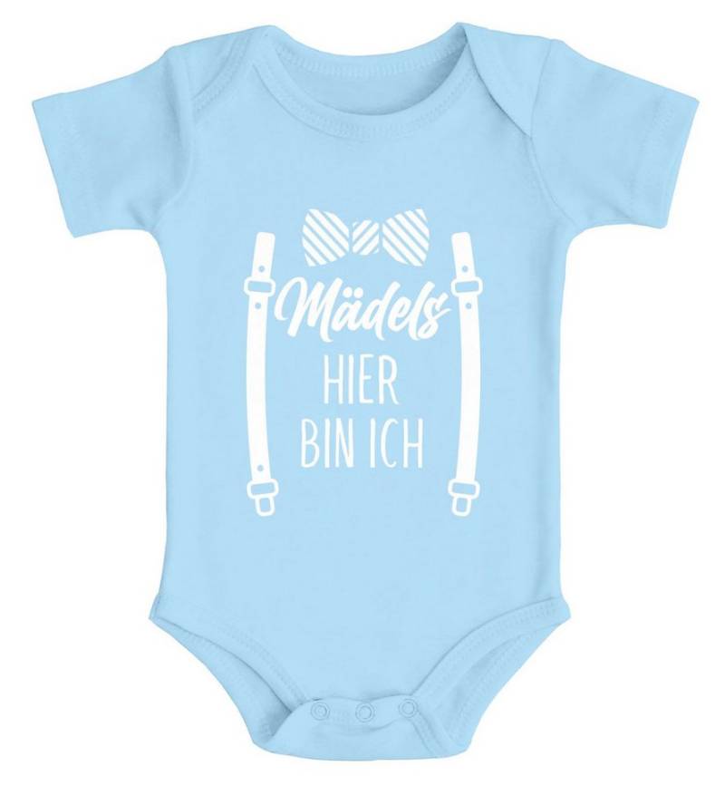 MoonWorks Body Baby Body Fliege mit Spruch lustig Mädels hier bin ich Bio-Baumwolle von MoonWorks