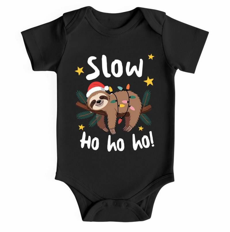 MoonWorks Body Baby Body kurzarm Weihnachten Faultier Print Spruch Lustig Slow Ho Ho von MoonWorks