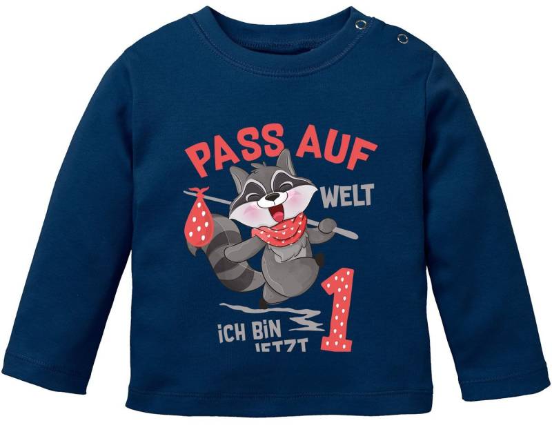 MoonWorks Body Baby Langarm-Shirt 1. Geburtstag Pass auf Welt ich bin jetzt 1 von MoonWorks