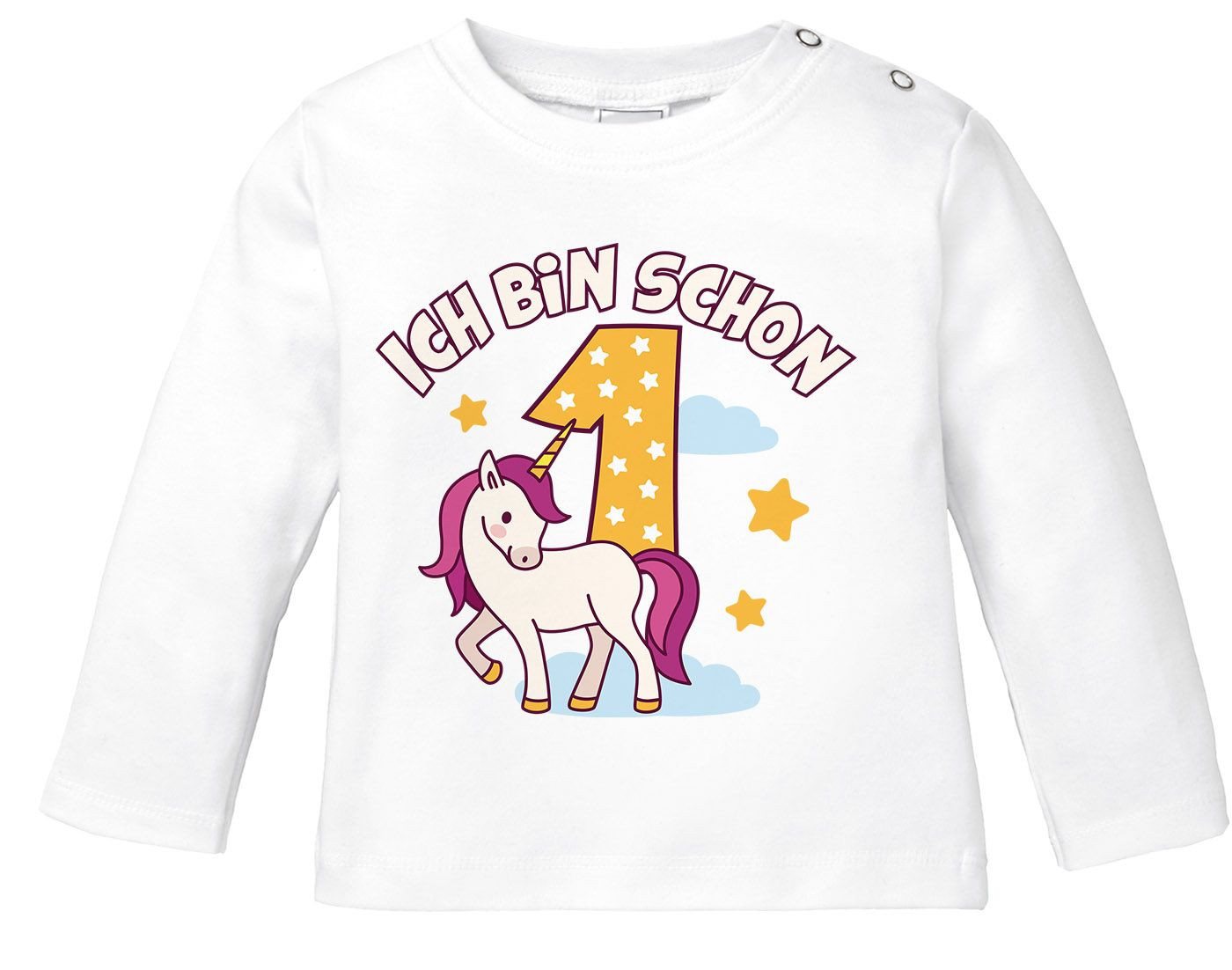 MoonWorks Body Baby Langarm-Shirt Einhorn Alter Zahl Spruch Ich bin schon 1 (2) von MoonWorks