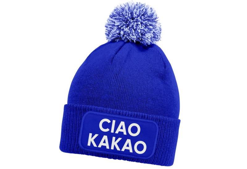 MoonWorks Bommelmütze Herren Beanie Patch Strickmütze mit Bommel Spruch Ciao Kakao Aufdruck von MoonWorks