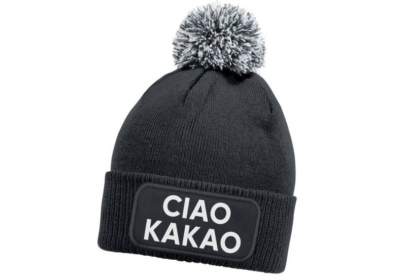 MoonWorks Bommelmütze Herren Beanie Patch Strickmütze mit Bommel Spruch Ciao Kakao Aufdruck von MoonWorks