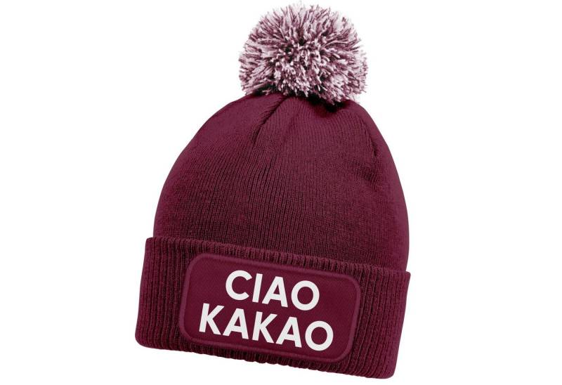 MoonWorks Bommelmütze Herren Beanie Patch Strickmütze mit Bommel Spruch Ciao Kakao Aufdruck von MoonWorks