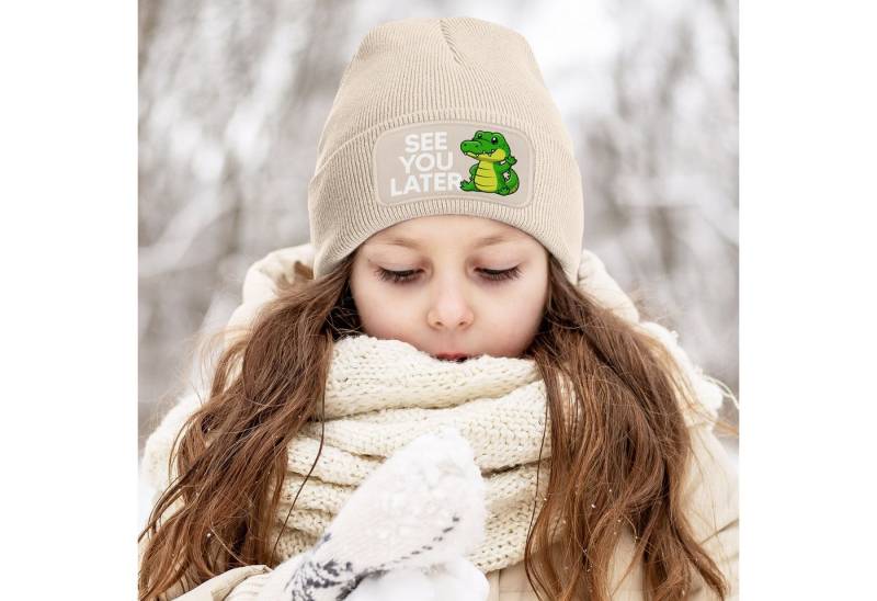 MoonWorks Bommelmütze Wintermütze Kinder Beanie für Mädchen mit Patch Aufdruck Spruch von MoonWorks