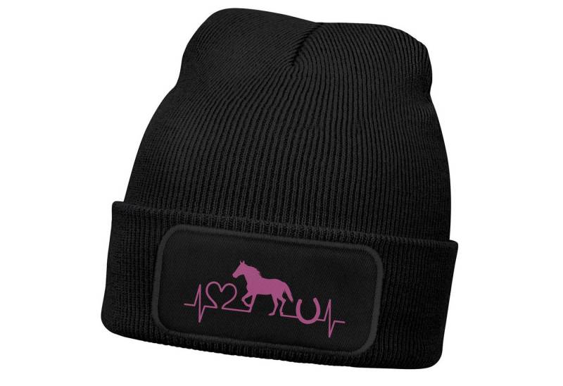 MoonWorks Bommelmütze Wintermütze Kinder Beanie für Mädchen Reiten Herzschlag Pferd mit von MoonWorks