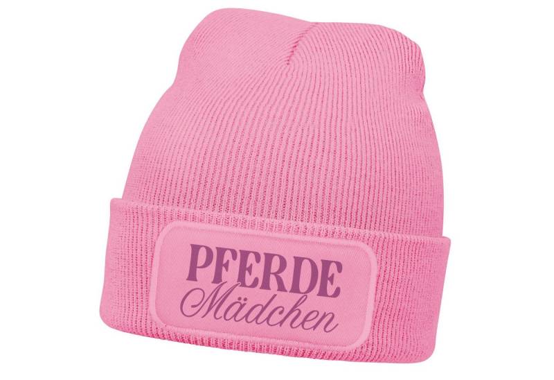 MoonWorks Bommelmütze Wintermütze Kinder Beanie für Mädchen mit Patch Pferdemädchen von MoonWorks