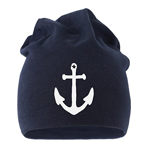 MoonWorks Coole Beanie aus weichem Jersey mit Anker Stern Anchor Star, Bedruckte Mütze für Herren und Damen, Navy Unisize von MoonWorks