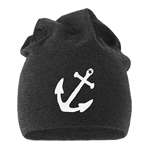 MoonWorks Coole Beanie aus weichem Jersey mit Anker Stern Anchor Star, Bedruckte Mütze für Herren und Damen, dunkelgrau Unisize von MoonWorks