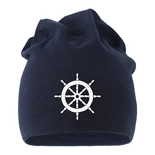 MoonWorks Coole Beanie aus weichem Jersey mit Steuerrad, Mütze für Herren und Damen, Navy Unisize von MoonWorks