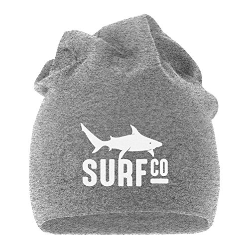 MoonWorks Coole Beanie aus weichem Jersey mit Surf Co Hai Shark, bedrcukte Mütze für Herren und Damen, grau Unisize von MoonWorks