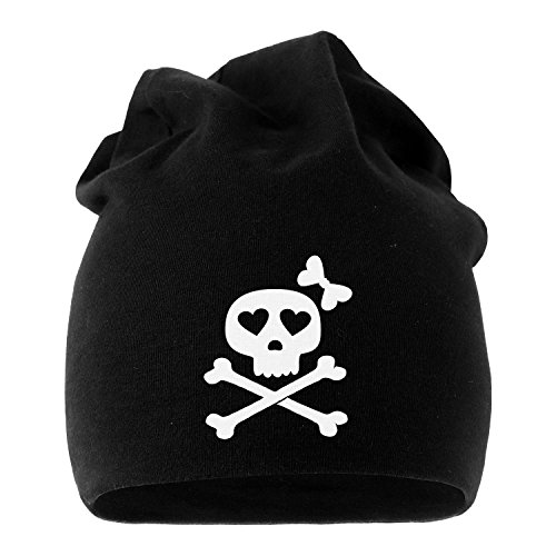 MoonWorks Coole Beanie aus weichem Jersey mit Totenkopf Knochen Bones Skull Girl Pirat, Bedruckte Mütze für Herren und Damen, schwarz Unisize von MoonWorks