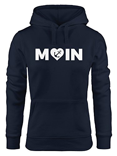 MoonWorks Cooler Kapuzen-Pullover Damen Moin Love Herz mit Anker Nordsee Hoodie Navy S von MoonWorks