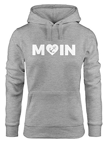 MoonWorks Cooler Kapuzen-Pullover Damen Moin Love Herz mit Anker Nordsee Hoodie grau XL von MoonWorks